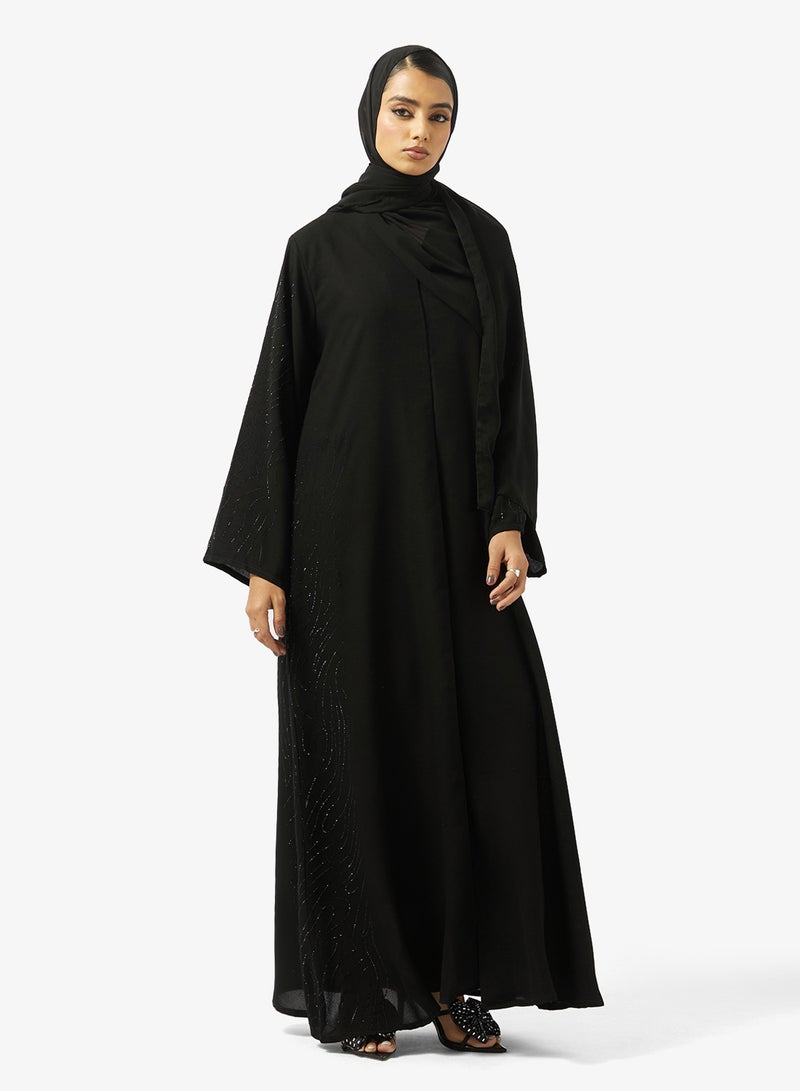 hayas closet Black Embellished Abaya With Sheila - Image 1